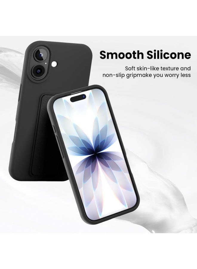 iPhone 17 Silicone Kickstand Case Compatible with iPhone 17, Vertical and Horizontal Stand Hand Strap Metal Kickstand Cover, Flexible Soft Liquid Silicone Stand Case for iPhone 17 - Image 3
